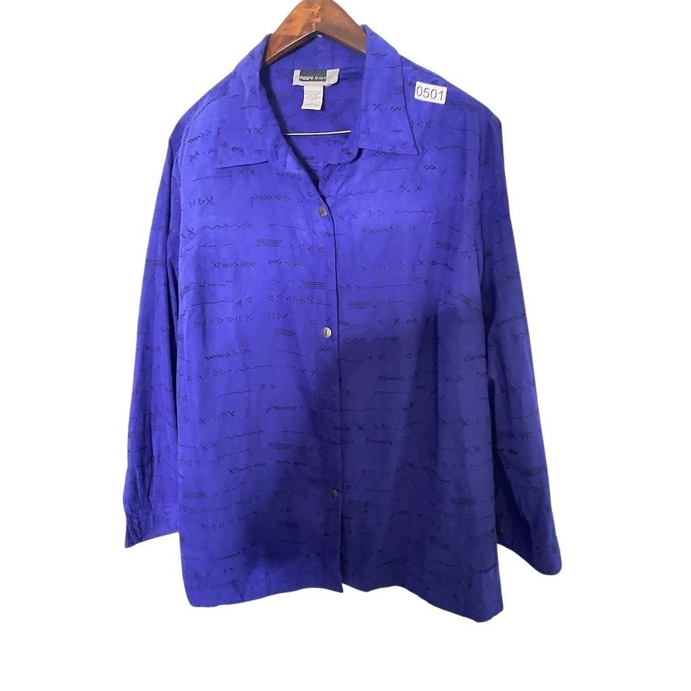 Maggie Barnes Blouse Womens Size 22 Royal Purple Geometric Button Front LS